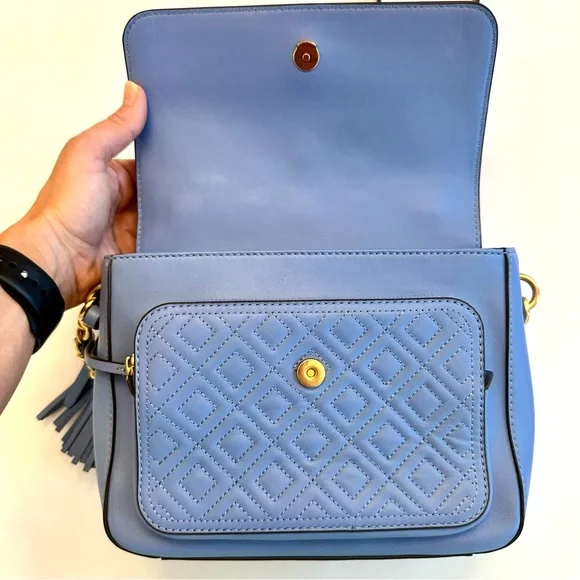 Tory Burch Fleming periwinkle small leather convertible crossbody bag lotus blue - Picture 10 of 16